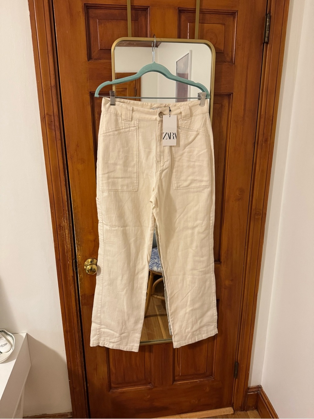 ZARA Cream Straight-Leg Pants linen women’s 8 NWT